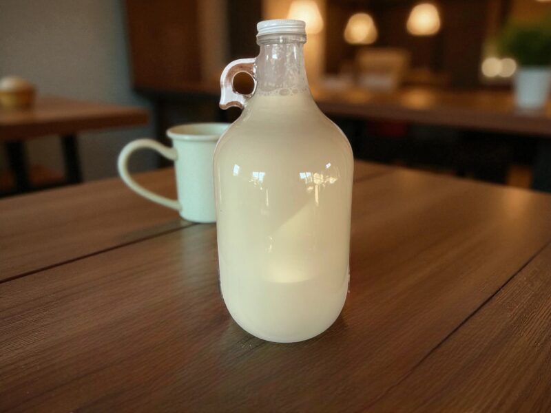 Cow Milk: 1/2 gallon in GLASS